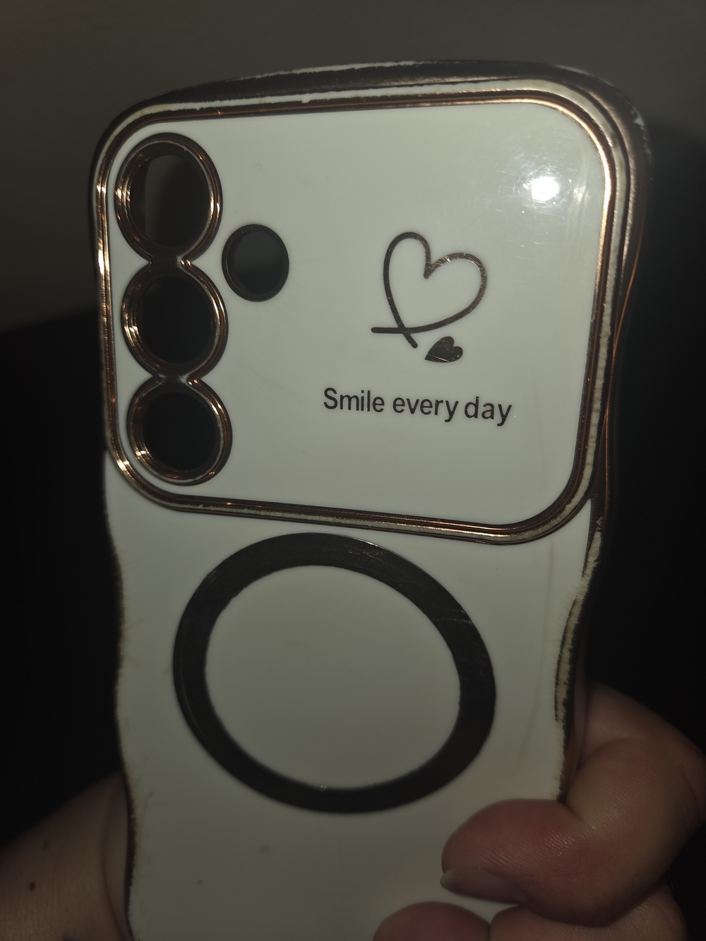 White 'Smile every day' Phone Case with Rose Gold Trim Samsung S25+